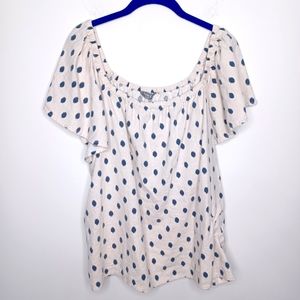 NUTMEG POLKA DOT OFF THE SHOULDER TOP LINEN BLEND